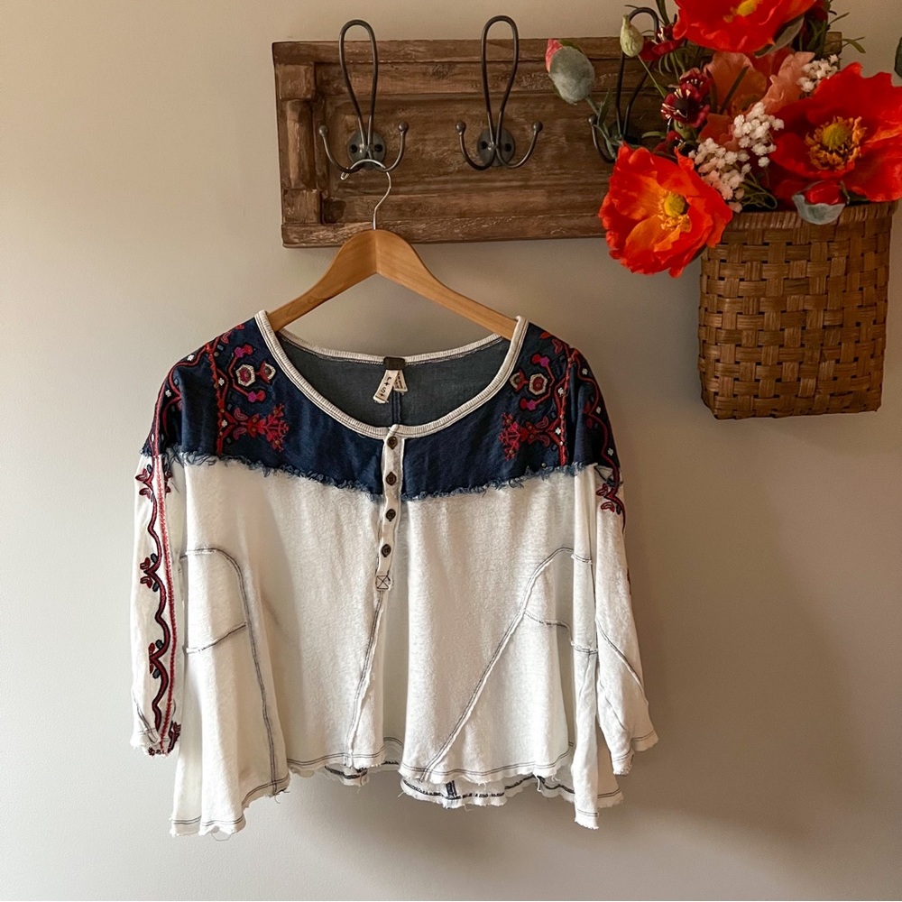 We The Free embroidered henley boho western loose blouse